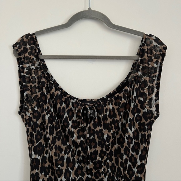 Express Leopard Print Ruched Scoop Neck Cap Sleeve Top Y2K-Women’s Size Small - Picture 2 of 9